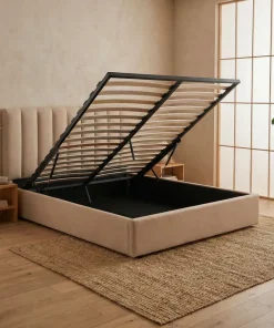 Lit Coffre Songe + Sommier Tissu Beige 160cm