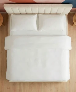 Lit Coffre Songe + Sommier Tissu bouclette Beige 140cm