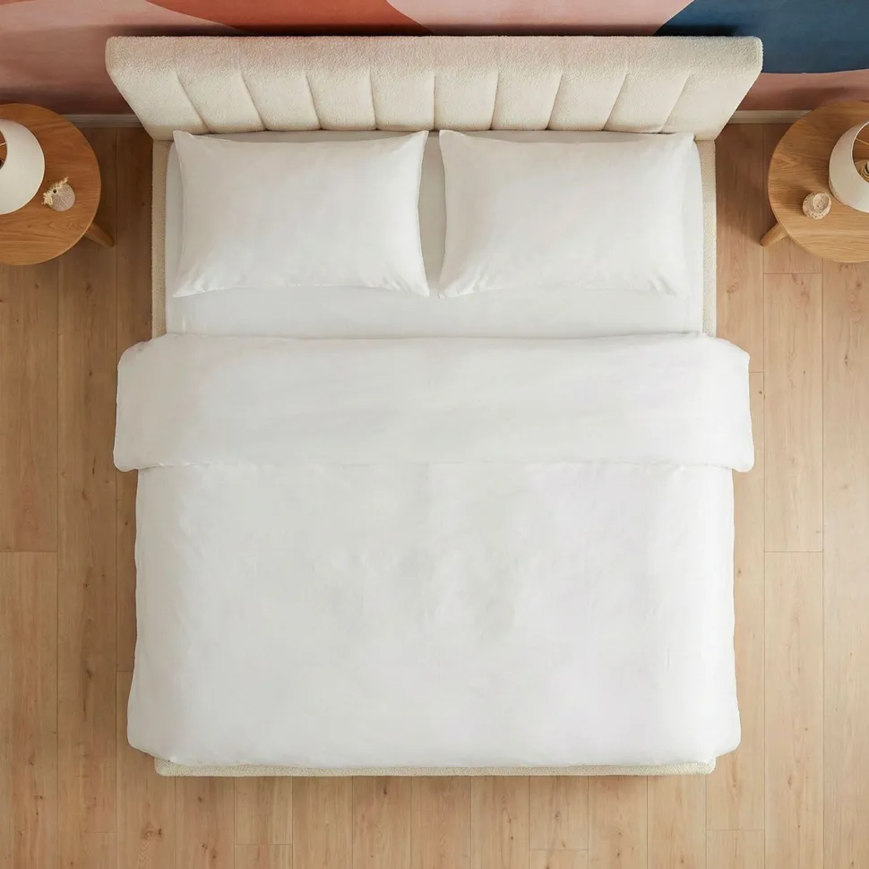 Lit Coffre Songe + Sommier Tissu bouclette Beige 140cm