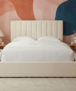 Lit Coffre Songe + Sommier Tissu bouclette Beige 140cm