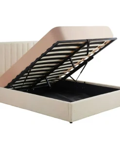 Lit Coffre Songe + Sommier Tissu bouclette Beige 140cm