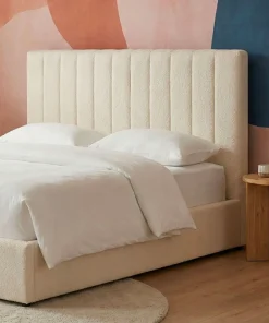 Lit Coffre Songe + Sommier Tissu bouclette Beige 140cm