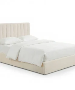 Lit Coffre Songe + Sommier Tissu bouclette Beige 140cm