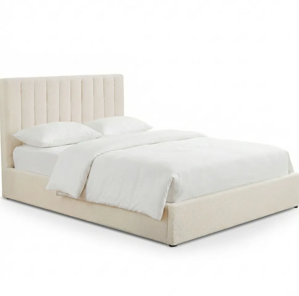 Lit Coffre Songe + Sommier Tissu bouclette Beige 140cm