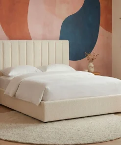 Lit Coffre Songe + Sommier Tissu bouclette Beige 140cm