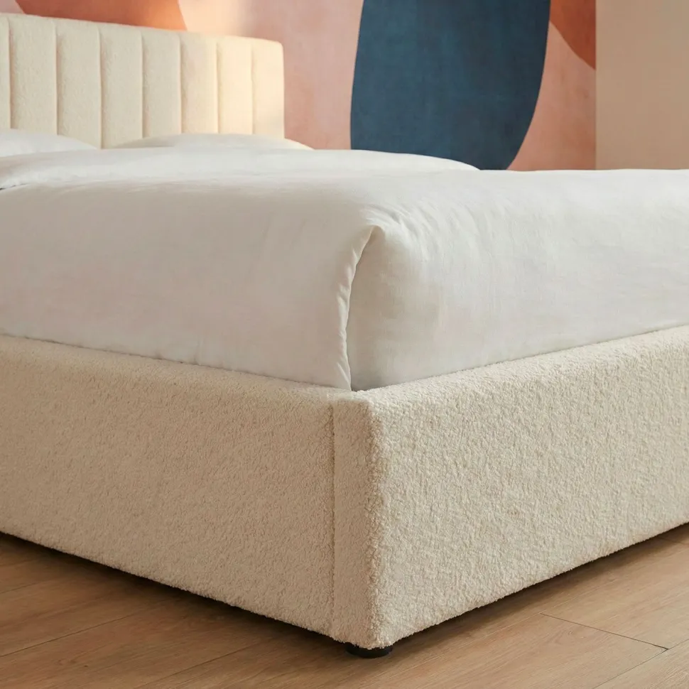 Lit Coffre Songe + Sommier Tissu bouclette Beige 140cm