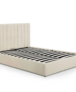 Lit Coffre Songe + Sommier Tissu bouclette Beige 140cm