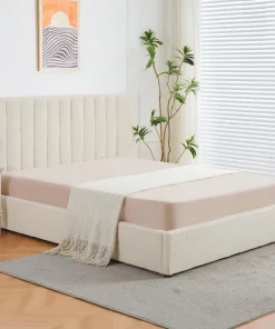Lit Coffre Songe + Sommier Tissu bouclette Beige 180cm