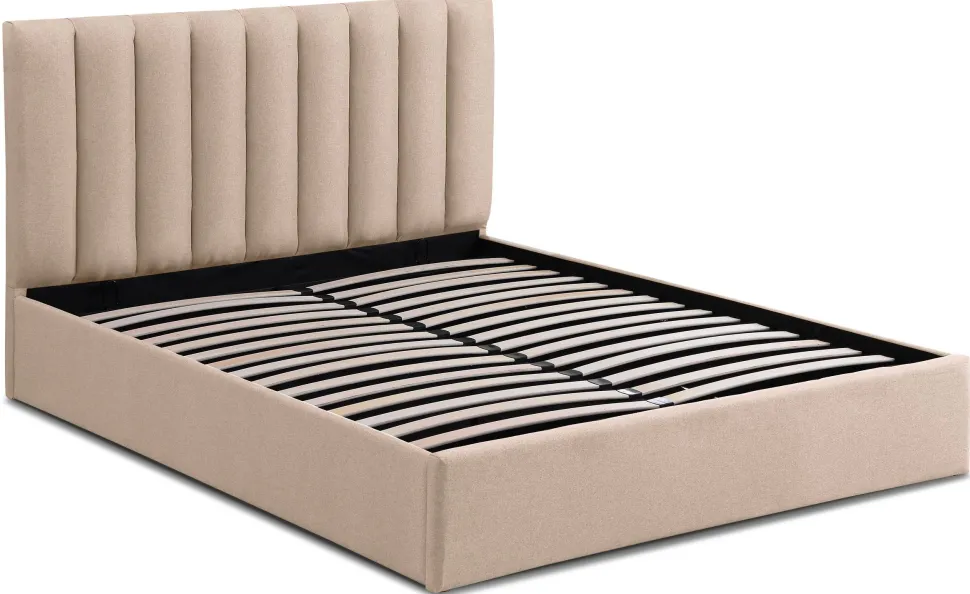 Lit Coffre Songe + Sommier Tissu Beige 180cm