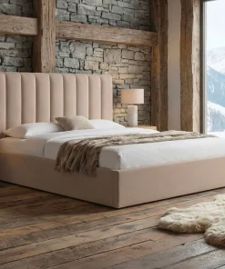 Lit Coffre Songe + Sommier Tissu Beige 180cm