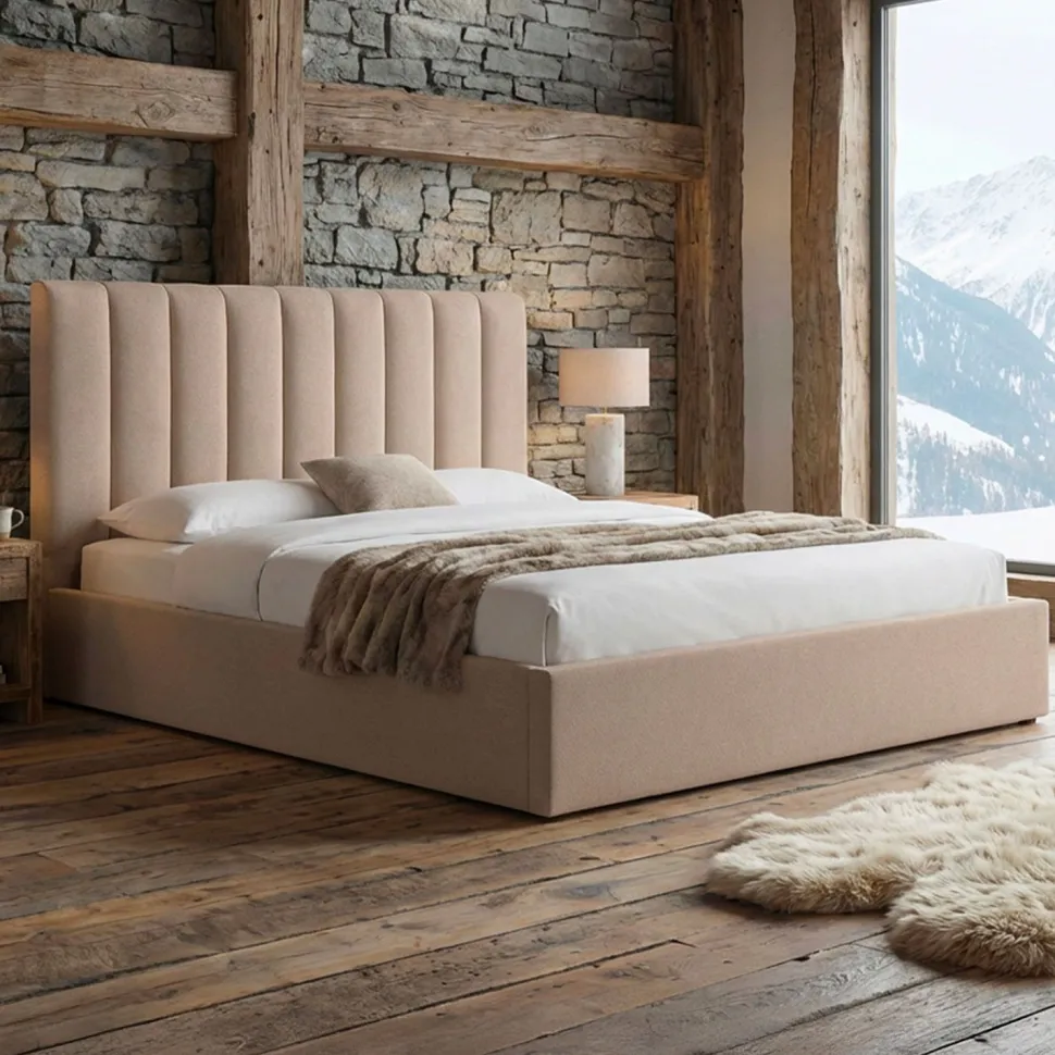 Lit Coffre Songe + Sommier Tissu Beige 180cm