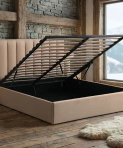 Lit Coffre Songe + Sommier Tissu Beige 180cm