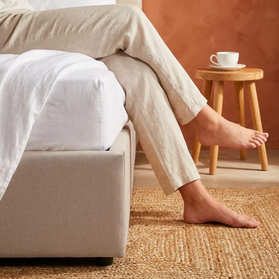 Lit Coffre Songe + Sommier Tissu Beige 140cm