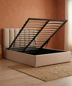 Lit Coffre Songe + Sommier Tissu Beige 140cm