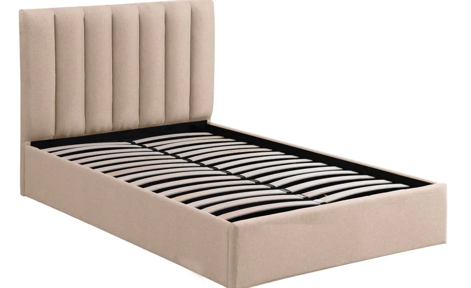 Lit Coffre Songe + Sommier Tissu Beige 140cm