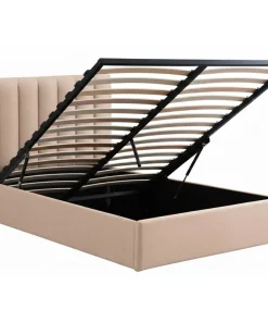 Lit Coffre Songe + Sommier Tissu Beige 140cm