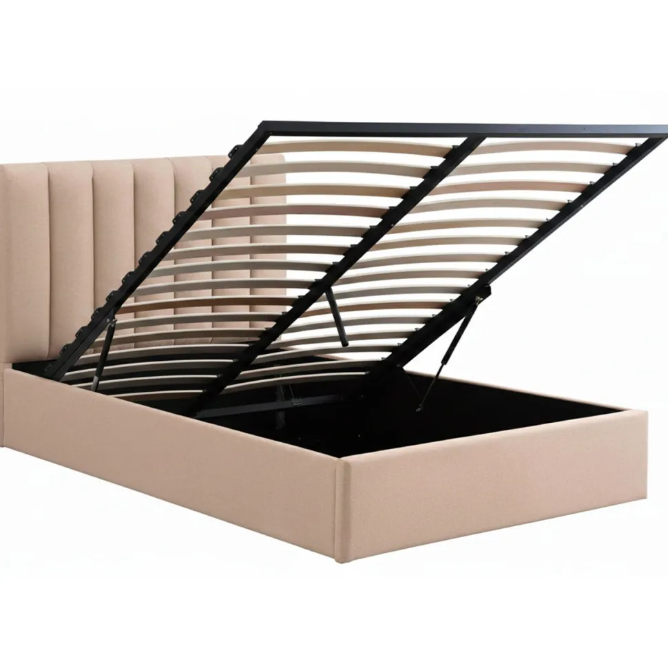 Lit Coffre Songe + Sommier Tissu Beige 140cm
