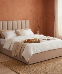 Lit Coffre Songe + Sommier Tissu Beige 140cm