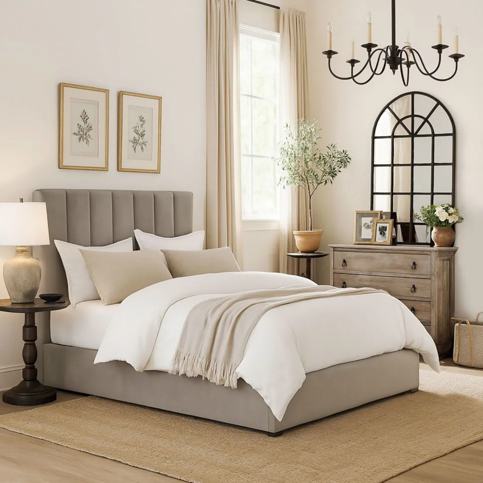 Lit Coffre Songe + Sommier Velours Taupe 160cm