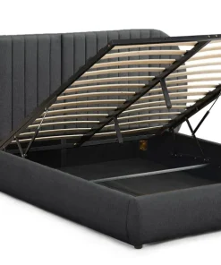 Lit coffre-complet avec tête de lit modulable Cocon 140x200cm Tissu Gris foncé