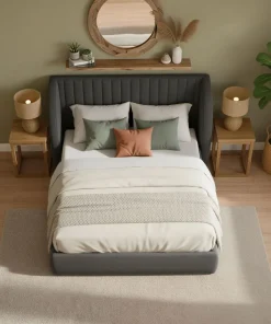 Lit coffre-complet avec tête de lit modulable Cocon 140x200cm Tissu Gris foncé