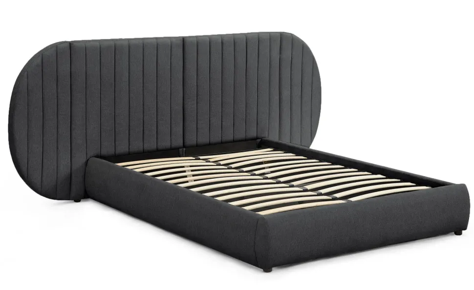 Lit coffre-complet avec tête de lit modulable Cocon 140x200cm Tissu Gris foncé