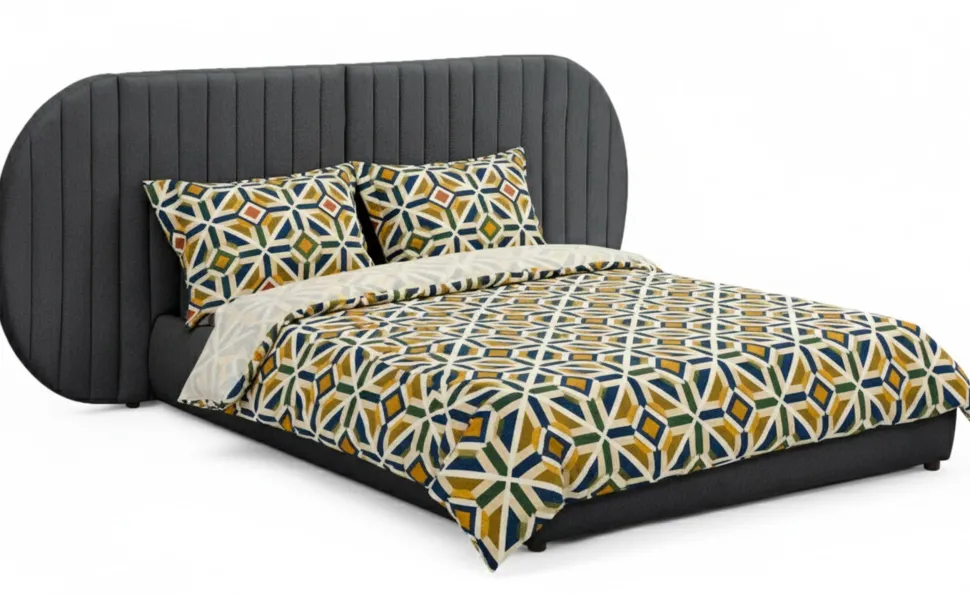 Lit coffre-complet avec tête de lit modulable Cocon 140x200cm Tissu Gris foncé