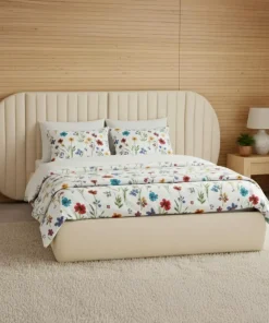 Lit coffre-complet avec tête de lit modulable Cocon 140x200cm Tissu Beige