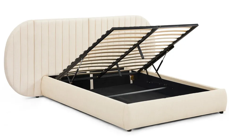 Lit coffre-complet avec tête de lit modulable Cocon 140x200cm Tissu Beige
