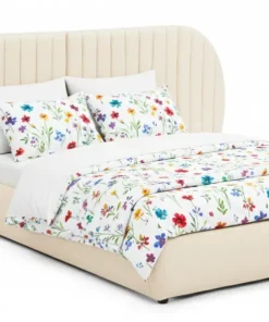 Lit coffre-complet avec tête de lit modulable Cocon 140x200cm Tissu Beige