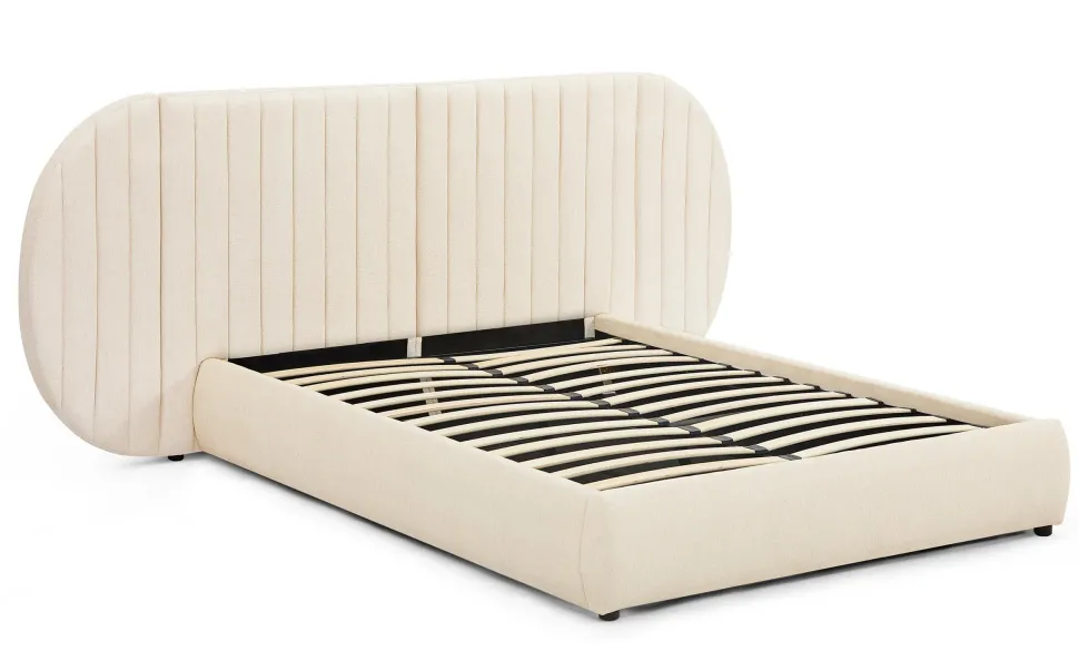 Lit coffre-complet avec tête de lit modulable Cocon 140x200cm Tissu Beige