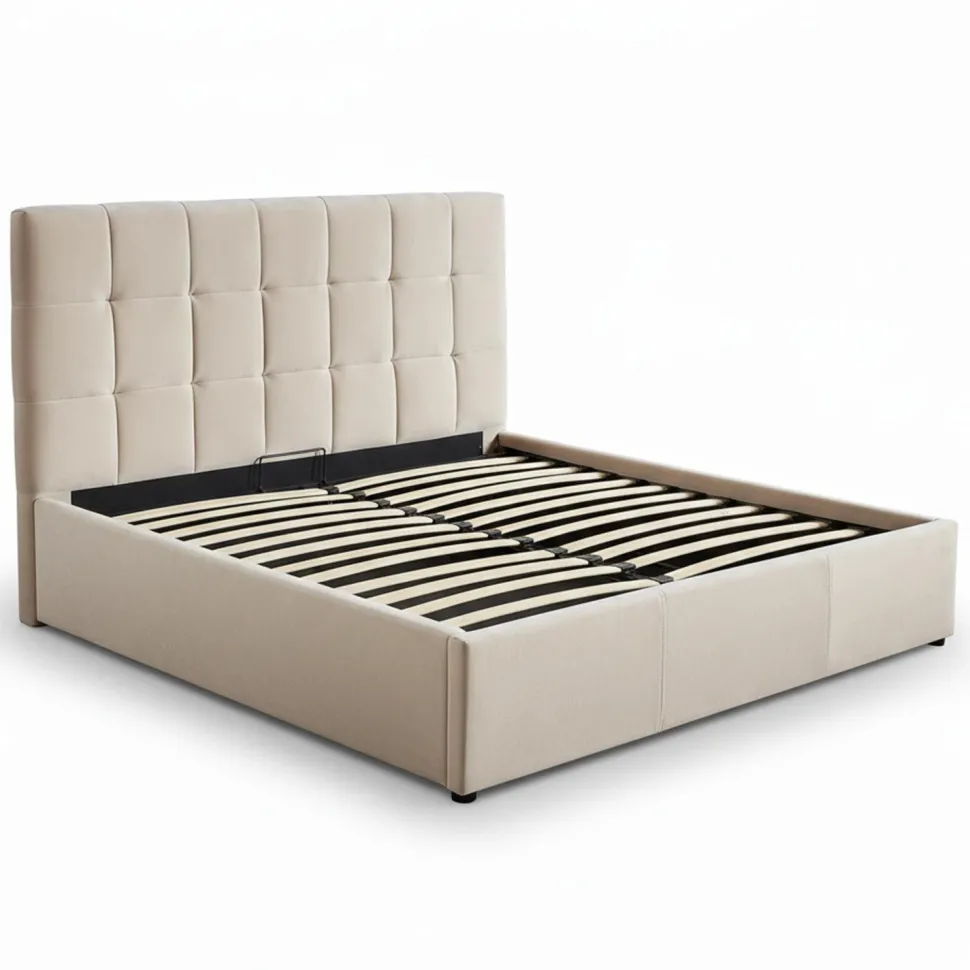 Lit double Luftani avec sommier relevable 160x200cm Velours Beige
