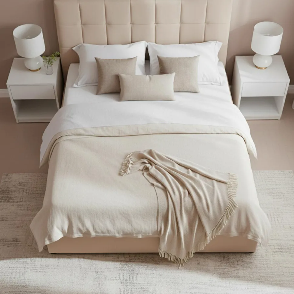 Lit double Luftani avec sommier relevable 160x200cm Velours Beige