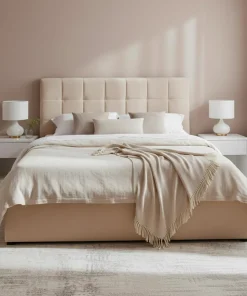 Lit double Luftani avec sommier relevable 160x200cm Velours Beige