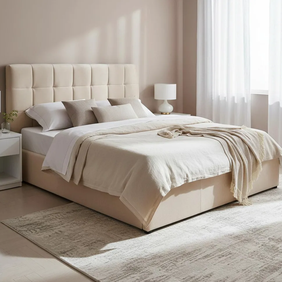 Lit double Luftani avec sommier relevable 160x200cm Velours Beige