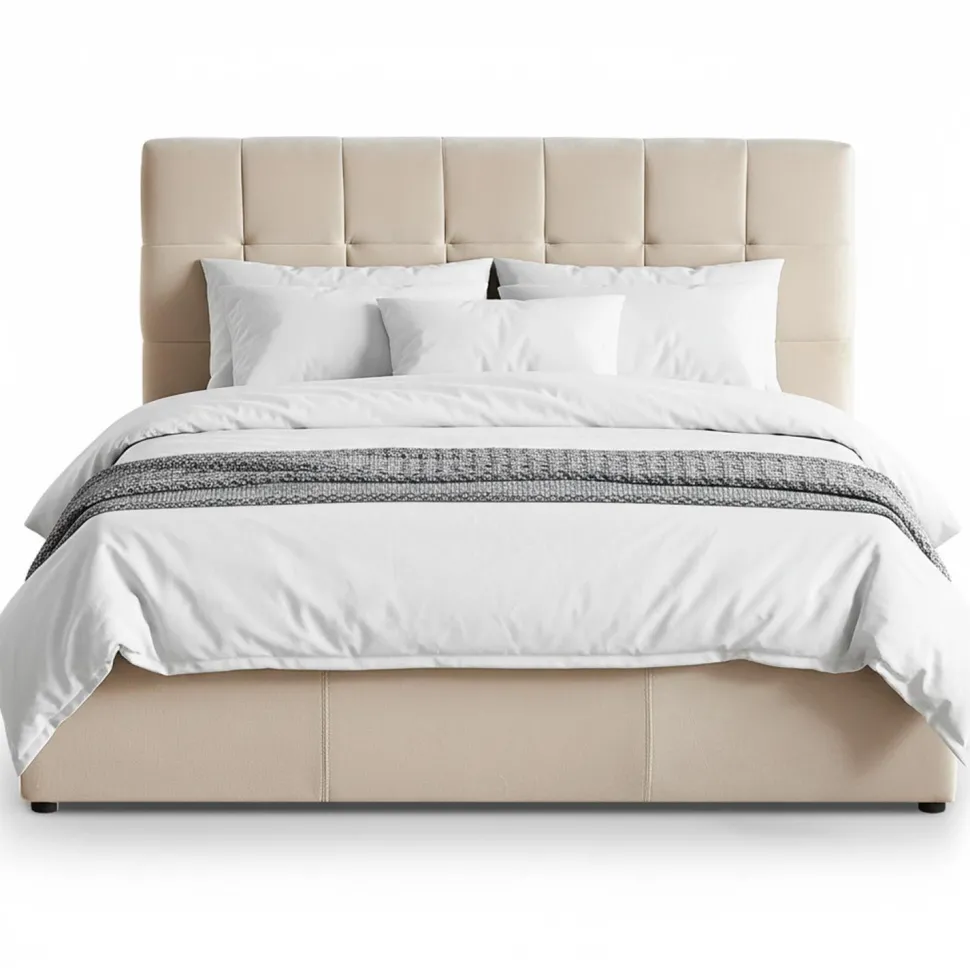 Lit double Luftani avec sommier relevable 160x200cm Velours Beige