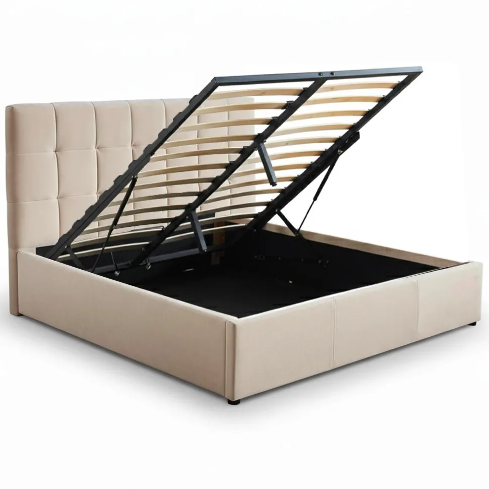 Lit double Luftani avec sommier relevable 160x200cm Velours Beige