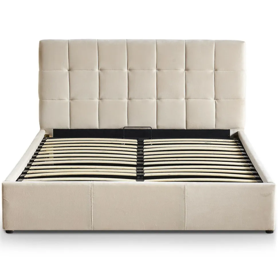 Lit double Luftani avec sommier relevable 160x200cm Velours Beige