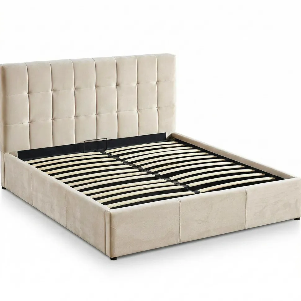 Lit double Luftani avec sommier relevable 180x200cm Velours Beige