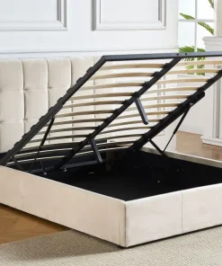 Lit double Luftani avec sommier relevable 180x200cm Velours Beige