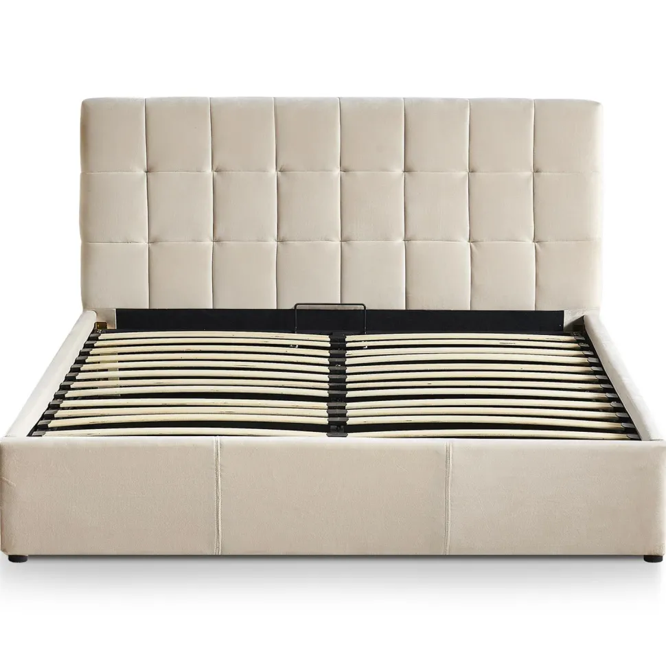 Lit double Luftani avec sommier relevable 180x200cm Velours Beige