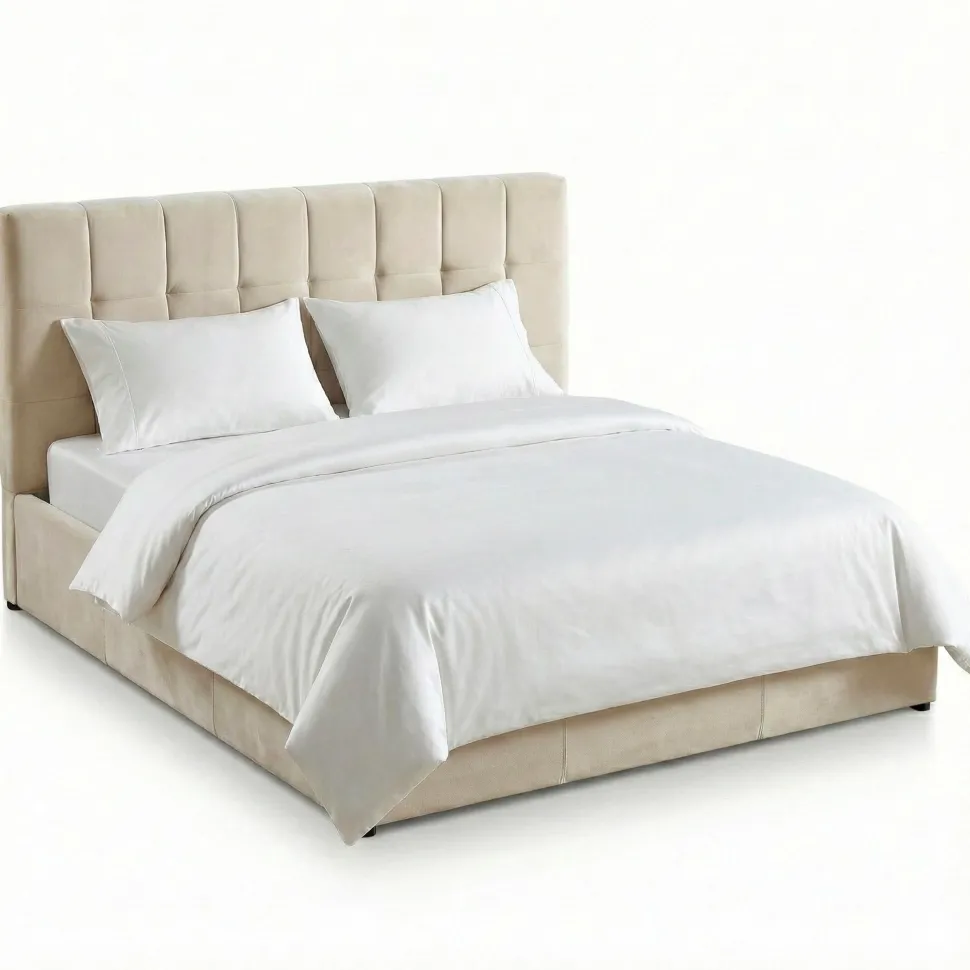 Lit double Luftani avec sommier relevable 180x200cm Velours Beige