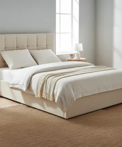 Lit double Luftani avec sommier relevable 140x190cm Velours Beige