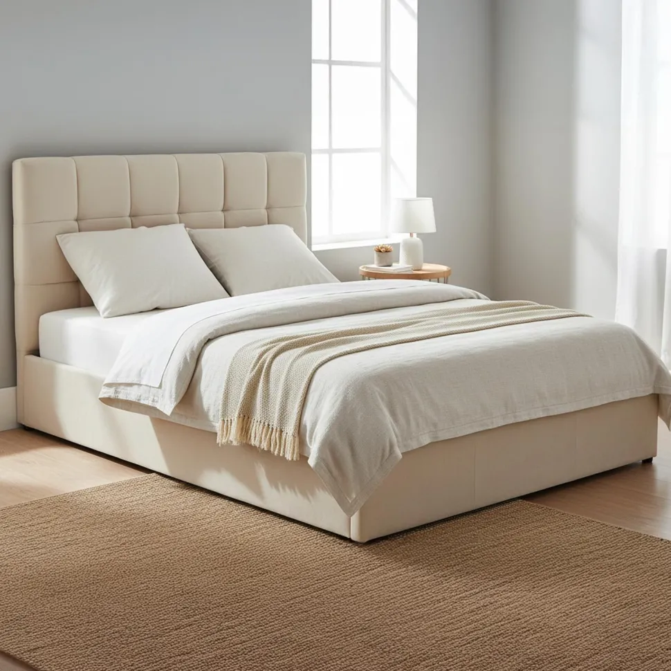 Lit double Luftani avec sommier relevable 140x190cm Velours Beige