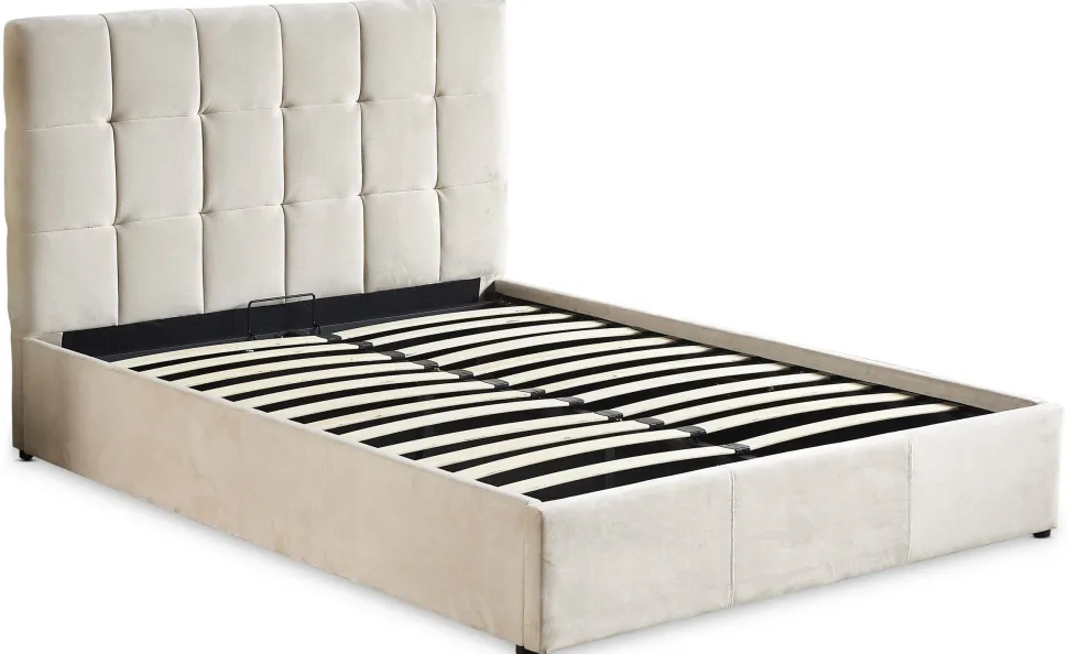 Lit double Luftani avec sommier relevable 140x190cm Velours Beige