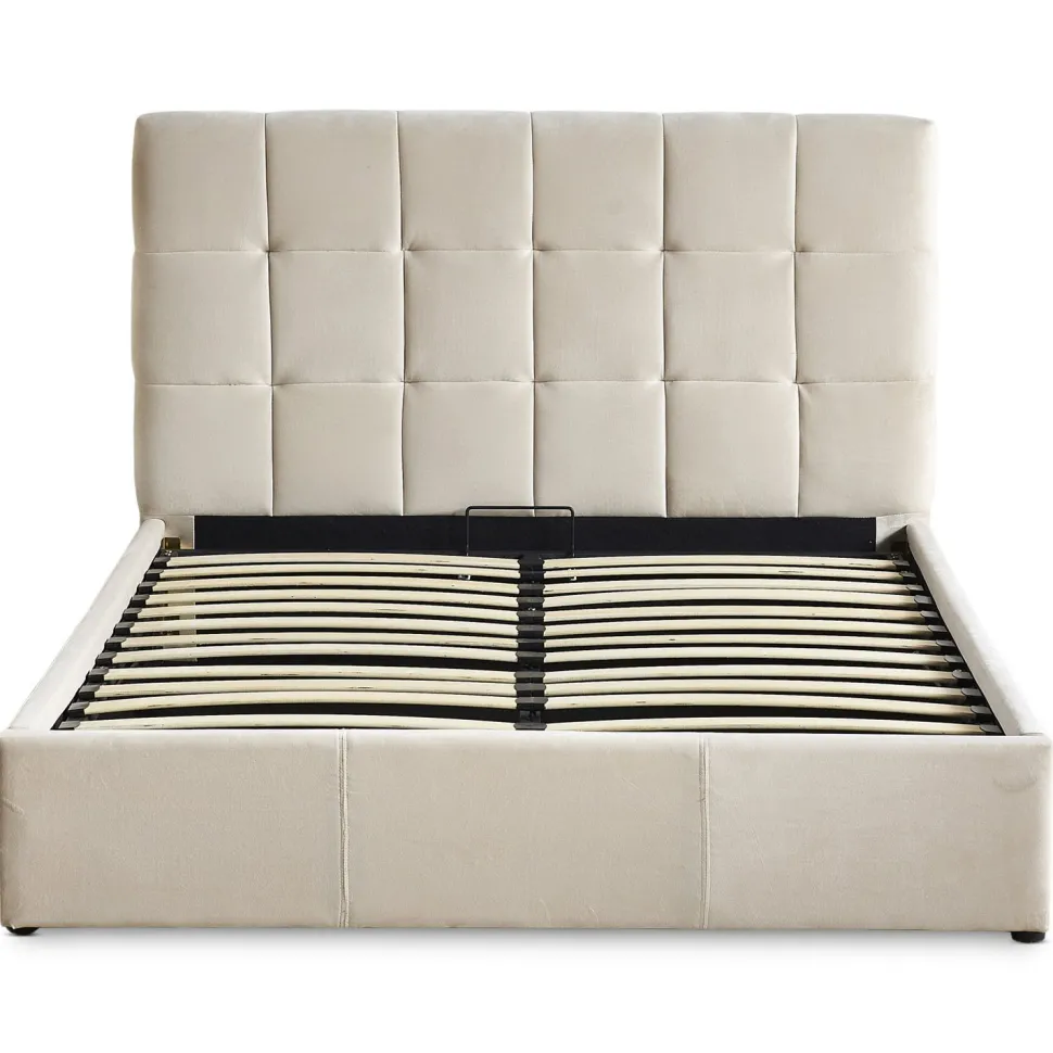 Lit double Luftani avec sommier relevable 140x190cm Velours Beige