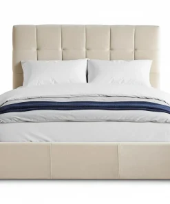 Lit double Luftani avec sommier relevable 140x190cm Velours Beige
