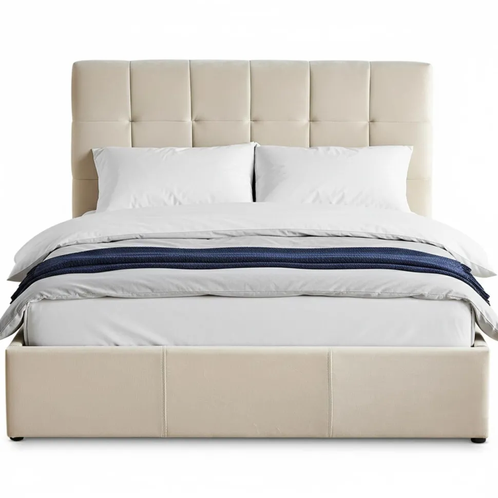 Lit double Luftani avec sommier relevable 140x190cm Velours Beige