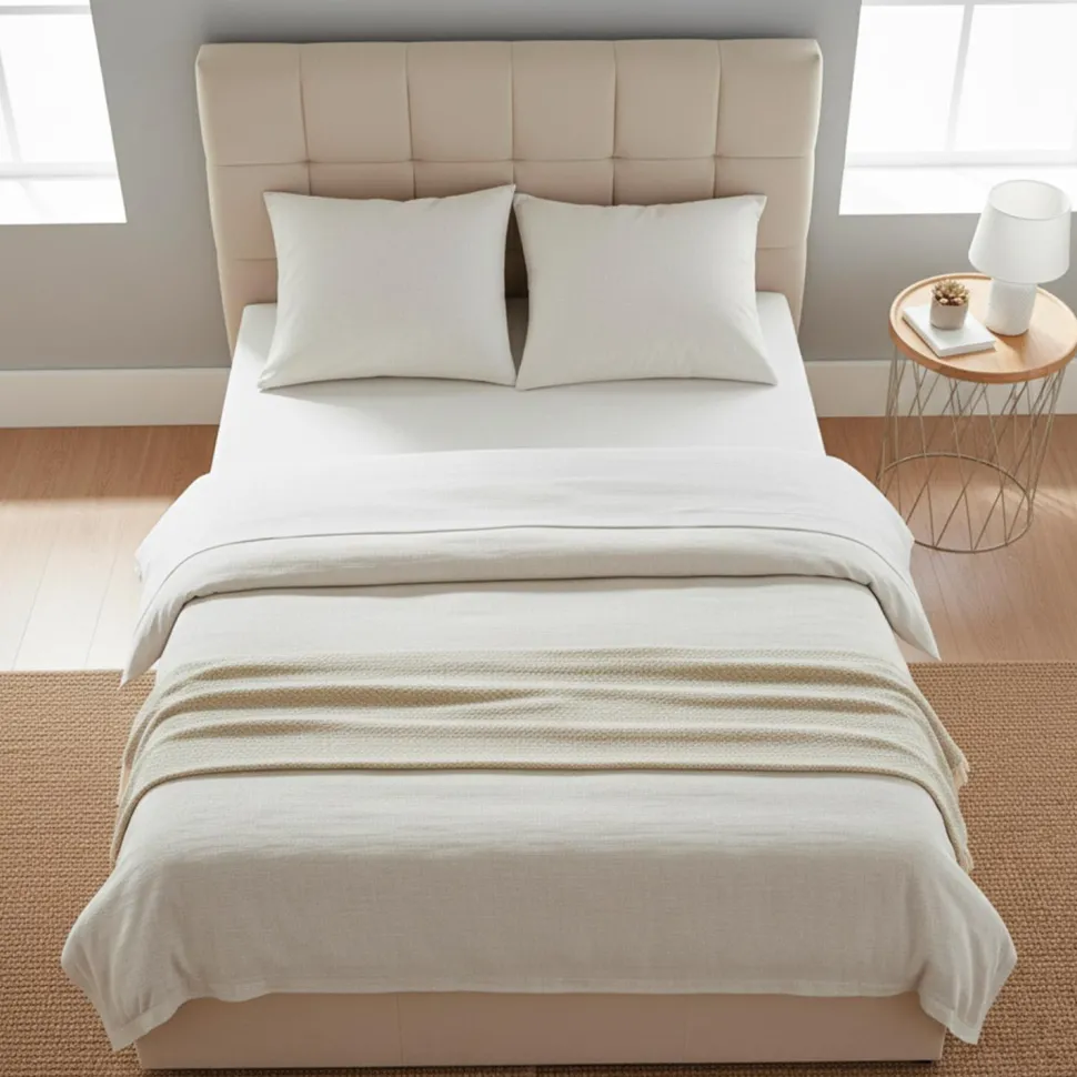 Lit double Luftani avec sommier relevable 140x190cm Velours Beige