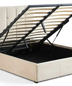 Lit double Luftani avec sommier relevable 140x190cm Velours Beige
